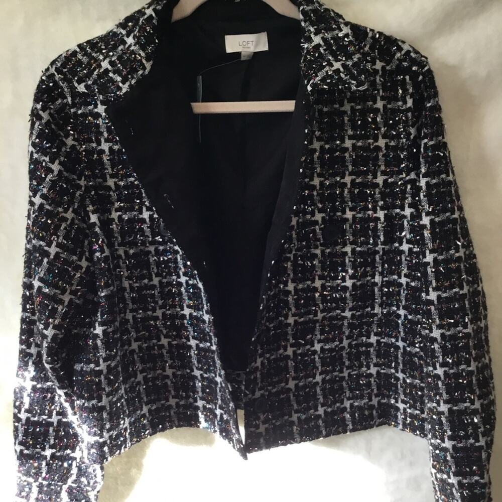 Loft Multi-Color Lurex Tweed Cropped Jacket - Picture 2 of 14